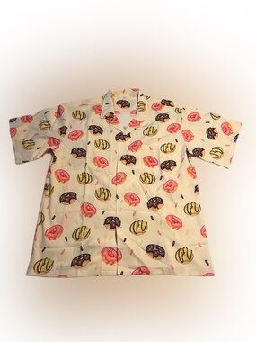 Cream Donut-Print Pajama Top - Short Sleeve Sleep Shirt